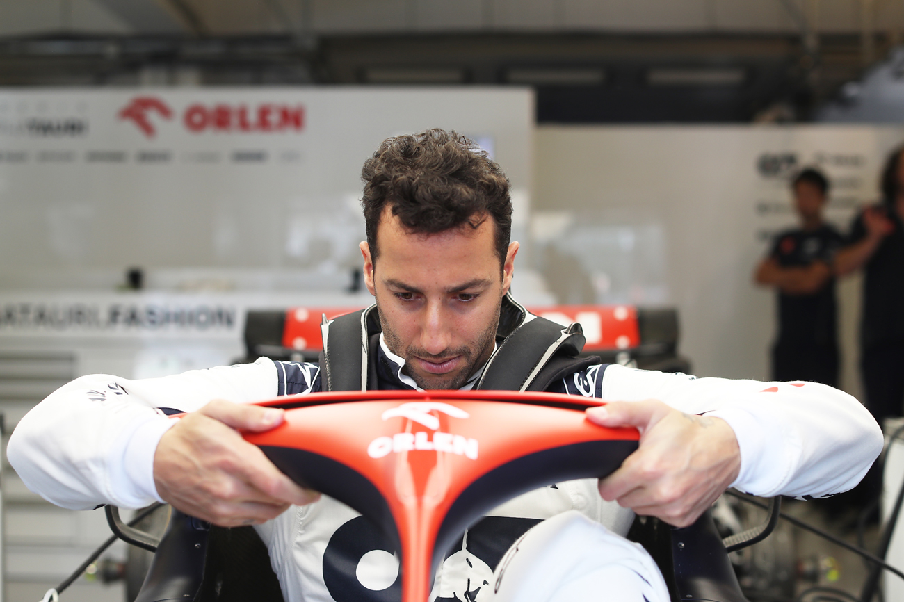 Daniel Ricciardo settles into his AlphaTauri AT02 race car