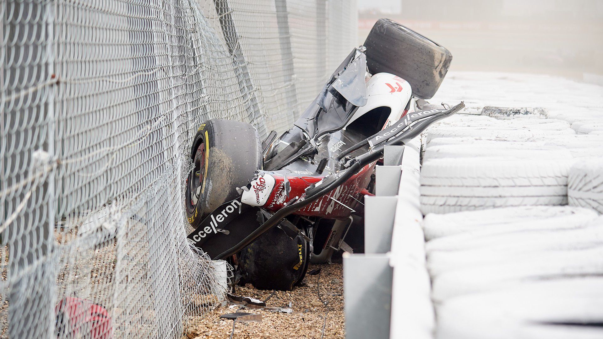 F1 driver Zhou Guanyu comes to rest after a turn 1 crash at the British GP 2022