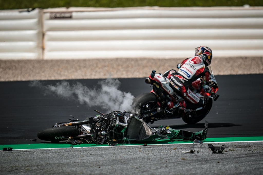 A totally destroyed MotoGP bike at the 2020 Austrian MotoGP